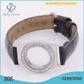 Personalisierte Teen Leder Floating Medaillon Uhr, Leder Wickelarmband Medaillon